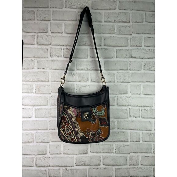 Spartina 449 Crossbody Messenger Black Floral Paisley Retired Print - Picture 13 of 13